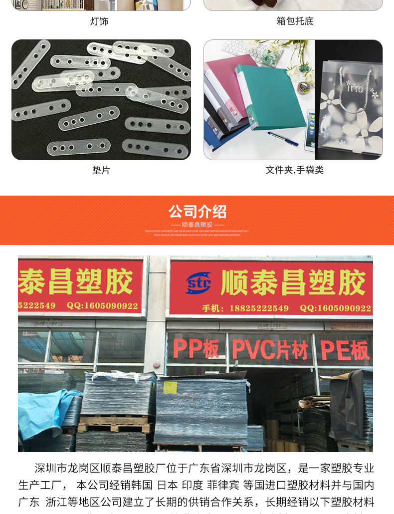 聚丙烯（PP）挤出板材是PP树脂添加入各种功能助剂经挤出、压光、冷却、切割等工艺过程而制成的塑料板材。PP板是一种半结晶性材料。它比PE要更坚硬并且有更高的熔点。由于均聚物型的PP温度高于0℃以上时非常脆，因此许多商业的PP材料是加入1~4%乙烯的无规则共聚物或更高比率乙烯含量的钳段式共聚物。共聚物型的PP材料有较低的热扭曲温度（100℃）、低透明度、低光泽度、低刚性，但是有有更强的抗冲击强度。